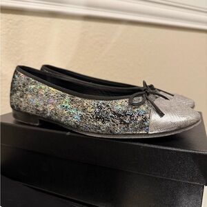 CHANEL Silver and Black ballerina flats